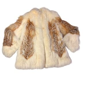 Vintage GDT Too Fur Coat Cream Tan Fox Blend‎ Genuine Fur  8 Made in Hong Kong